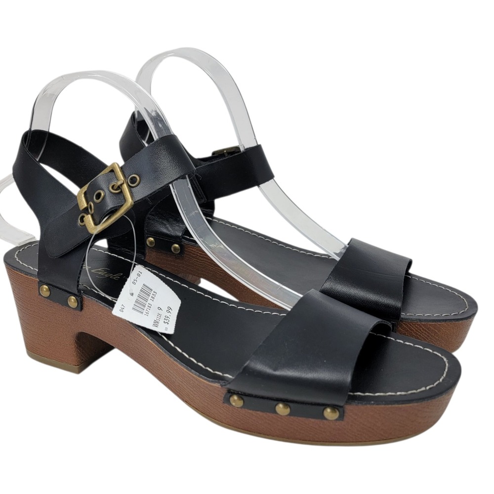 American Eagle Payless Sandals Sz 9 Black Strappy Block Heel Buckle Retro Y2K